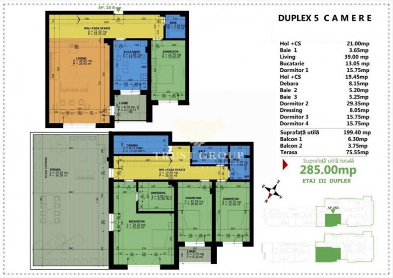 Duplex 4 camere + terasa - lux - Unirii - Comision 0%