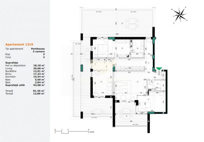 Penthouse 3 camere+terasa Straulesti 