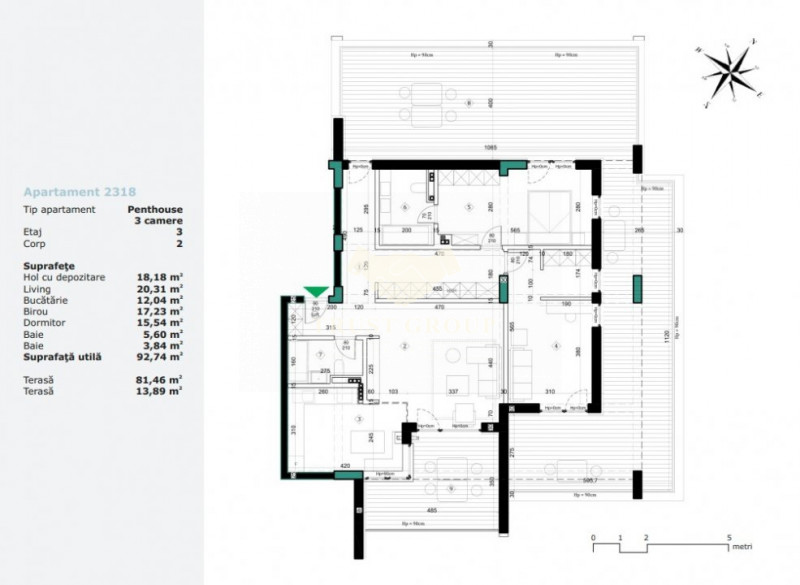 Penthouse 3 camere+terasa Straulesti 