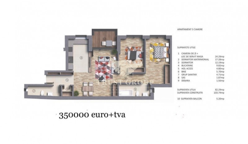 Apartament 3 camere in Polona