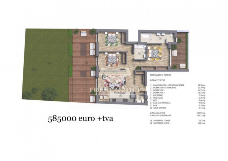 Apartament 4 camere in Polona+curte