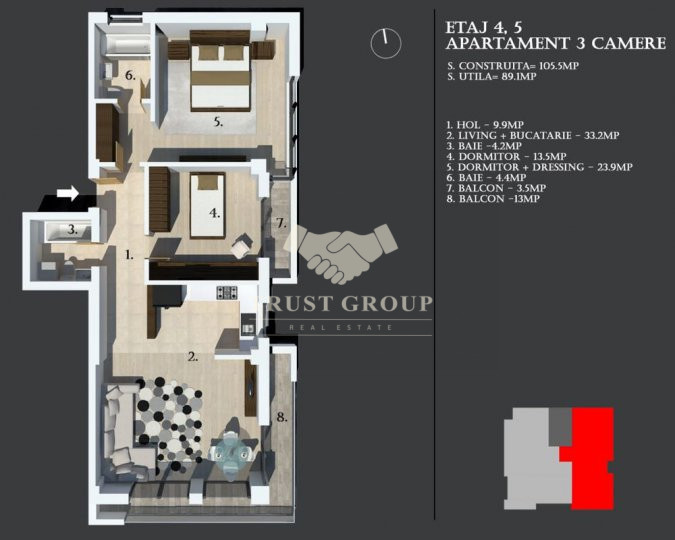 Apartament 3 camere Baneasa 