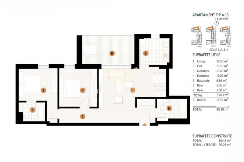 Apartament 3 camere Barbu Vacarescu