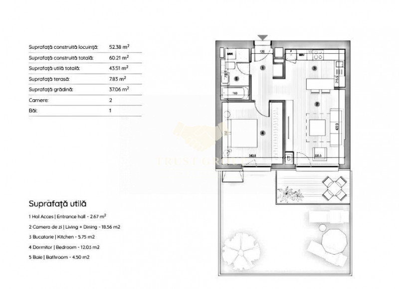 Apartament 2 camere Baneasa | imobil 2022 | gradina 45mp