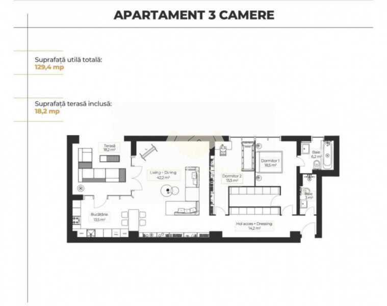 Apartament 3 camere Floreasca | Terasa  | Stil industrial