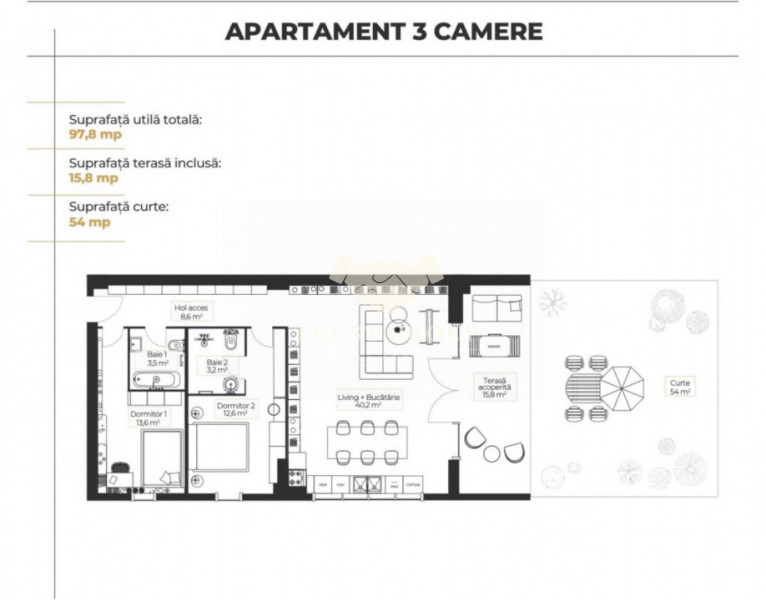 Apartament 3 camere Floreasca | Terasa + Gradina 71,8mp | Stil industrial